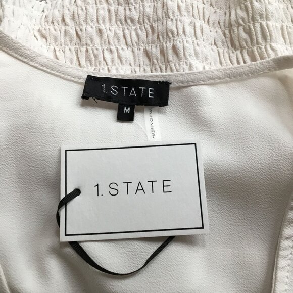 1.STATE Smocked‎ Waist Top Ivory M - Picture 4 of 4
